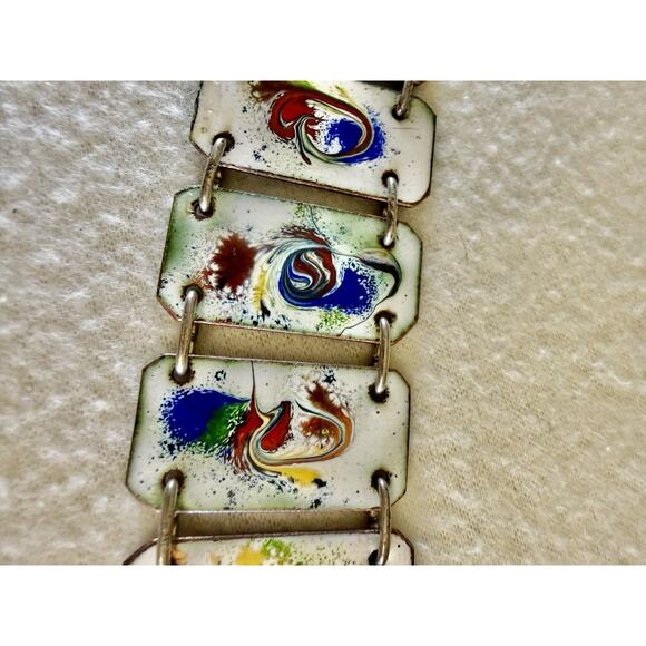 Vintage 8 Enamel Plaques of Abstract Paintings Souvenir Bracelet main image 4